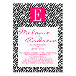 Pink Monogram E Zebra Stripes Wedding Invitations
