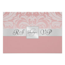 Pink Monogram Half Damask RSVP Reply Invitation