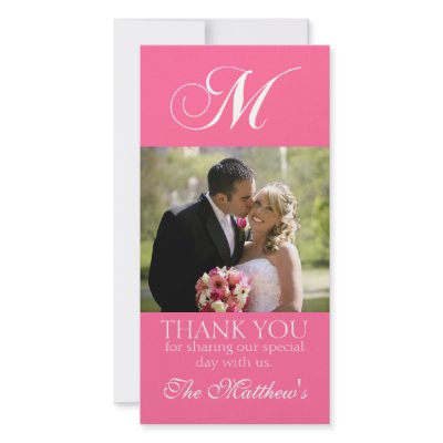 Pink Monogram M Wedding Thank You Photo Card