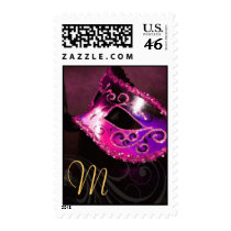 Pink Monogram Masquerade Party Postage