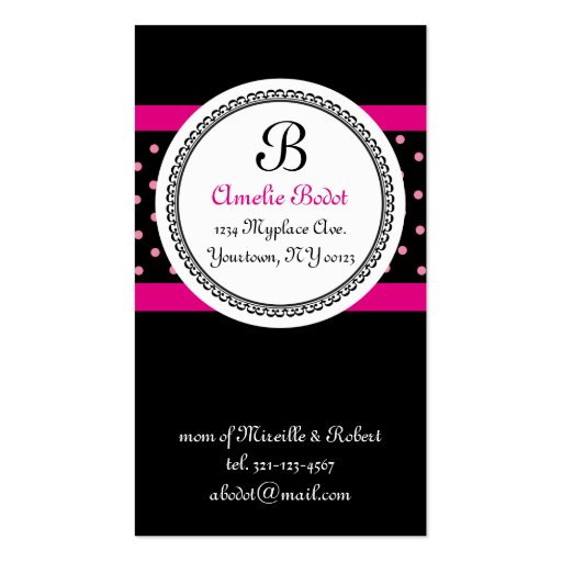 pink MONOGRAM mommy calling card Business Card (front side)