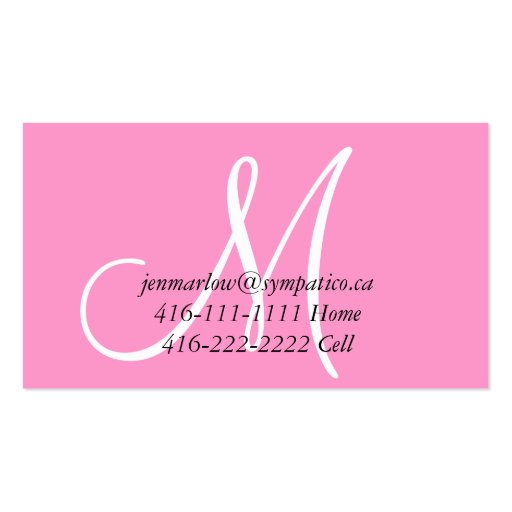 Pink Monogram Mommy Calling Card Business Card Templates (back side)