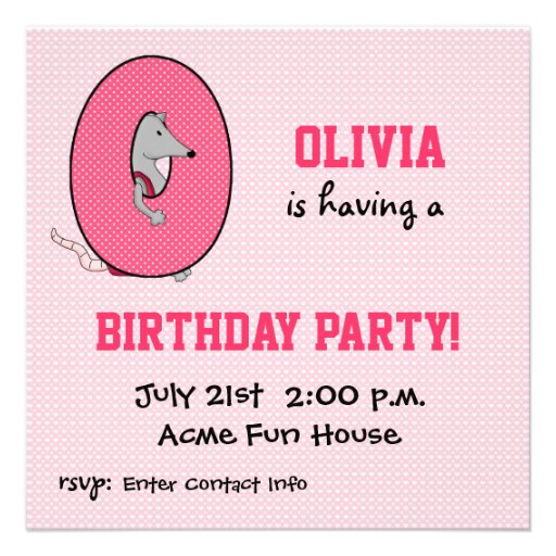 Pink Monogram "O" Kid's Birthday Party Invitation