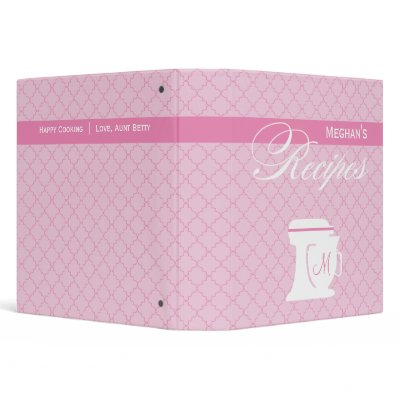 Pink Monogram Recipe Book Vinyl Binders