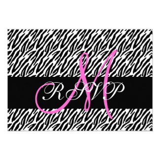 Pink Monogram Zebra Print Wedding RSVP Card Announcement