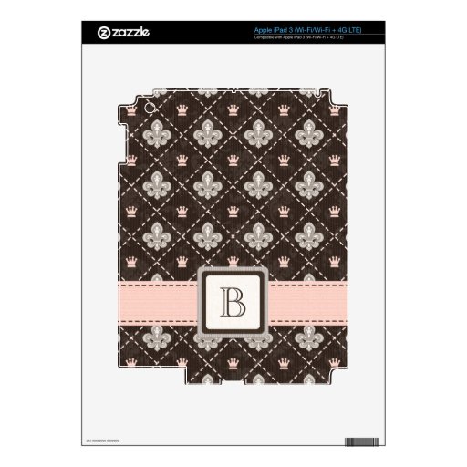 Pink Monogrammed Fleur de Lis iPad 3 Skin