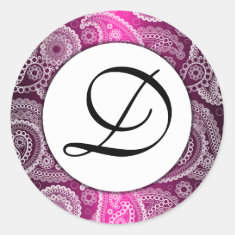   Pink Monogrammed White Lace Paisley Stickers