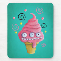 monster, summer, pink, ice cream, pink monster, ice cream cone, monster ice cream, artsprojekt, dessert, sweet, pink ice cream, ice cream gift, ice cream present, children gift, children present, children, kid, kids, nusery, illustration, children illustration, Mouse pad with custom graphic design