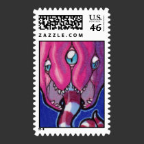 Pink monster postage stamps