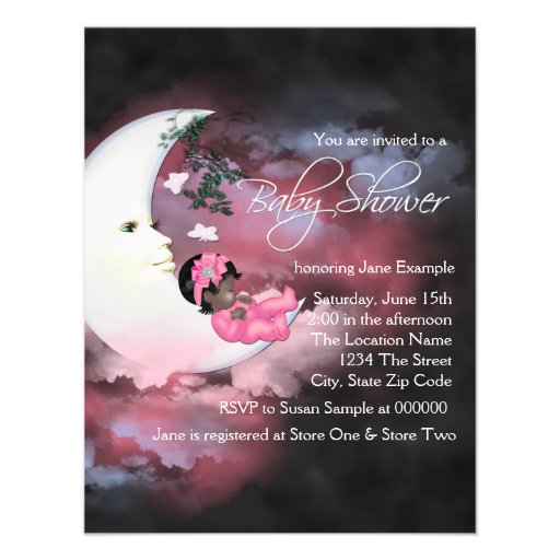 Pink Moon African American Baby Girl Shower Invites