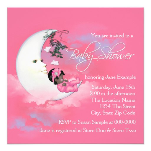 Pink Moon African American Baby Girl Shower Invites