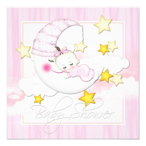 Pink Moon Baby Girl Shower Custom Invitations