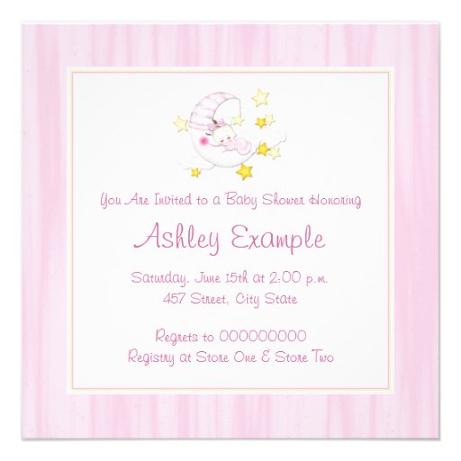 Pink Moon Baby Girl Shower Custom Invitations