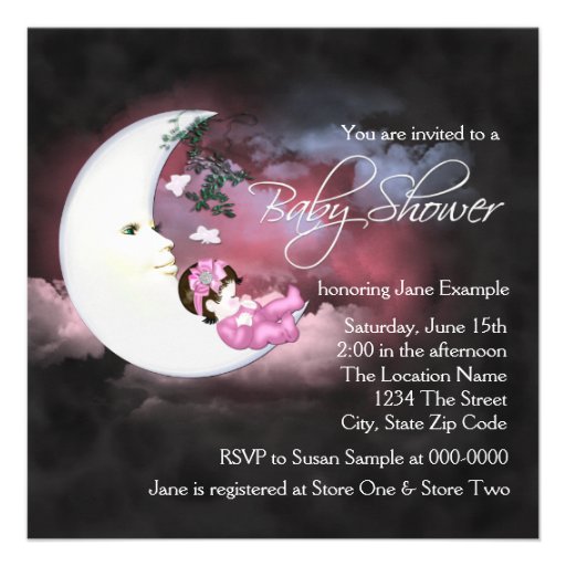 Pink Moon Baby Girl Shower Invitaions Personalized Invitation