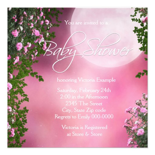 Pink Moon Baby Girl Shower Invitations