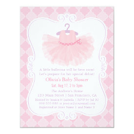Pink Moroccan Ballerina Tutu Girl Baby Shower 4.25x5.5 Paper Invitation Card