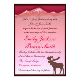 Pink mountain moose artistic wedding invitations