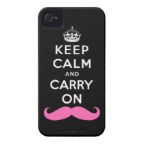 Pink Moustache Keep Calm and Carry On iPhone Case Case-mate Iphone 4 Cases