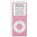 Pink MP3 Player iParty Birthday Party Personalized Invitations