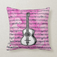 Pink Music Notes Guitar Throw Pillows