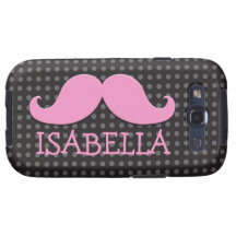 Pink Mustache Black Polka Dots Name Samsung Galaxy S3 Covers