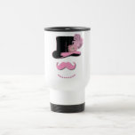 Pink mustache, top hat, feathers, and flower coffee mug