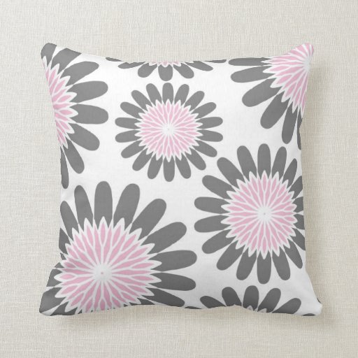 PinknGray Floral Throw Pillow Zazzle