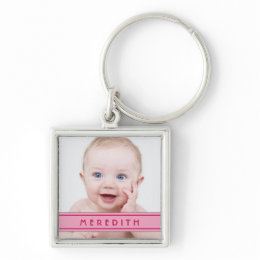 Pink Name Baby Photo Template Keychain keychain