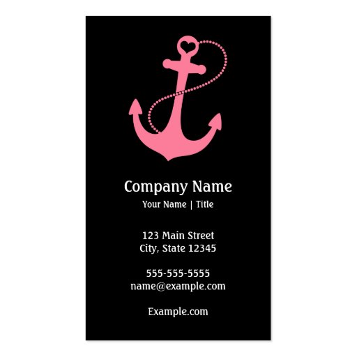Pink Nautical Anchor Business Cards (front side)