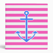 Pink Nautical Blue Anchor 3 Ring Binders