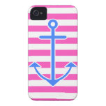 Pink Nautical Blue Anchor iPhone 4 Case