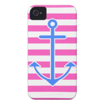 Pink Nautical Blue Anchor iPhone 4 Case