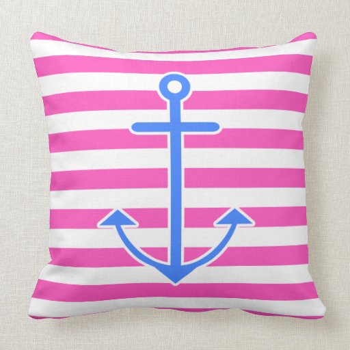 Pink Nautical Blue Anchor Pillow