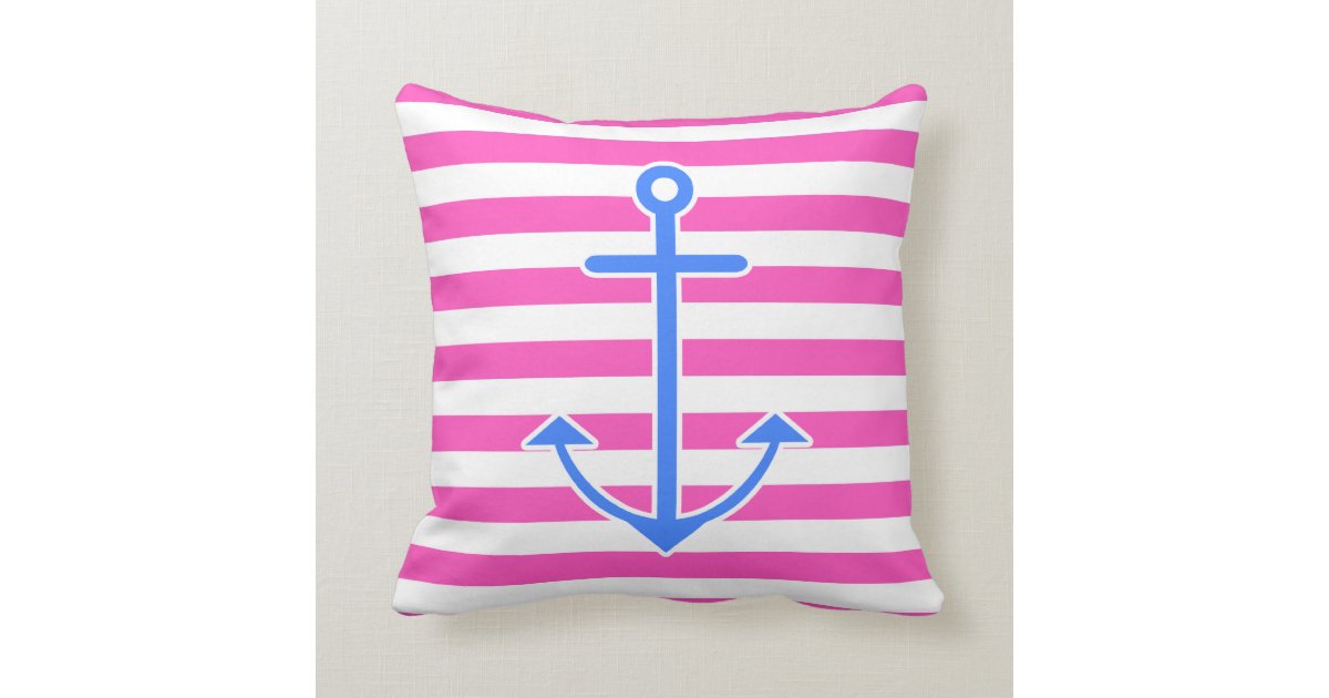 Pink Nautical Blue Anchor Throw Pillow Zazzle
