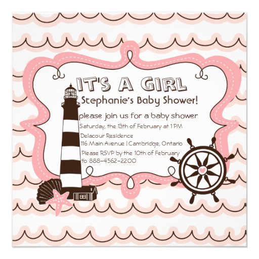 Pink Nautical It's a Girl Baby Shower Invitation