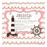 Pink Nautical Lighthouse Birthday Invitation