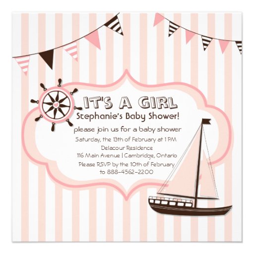 Pink Nautical Party Banner Baby Shower Invitation