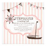 Pink Nautical Party Banner Birthday Invitation