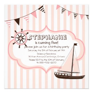 Pink Nautical Party Banner Birthday Invitation