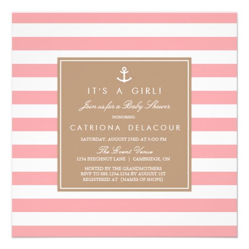 Pink Nautical Stripes Baby Shower Invitation