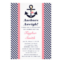Pink Navy Anchor Nautical Baby Shower Invitations