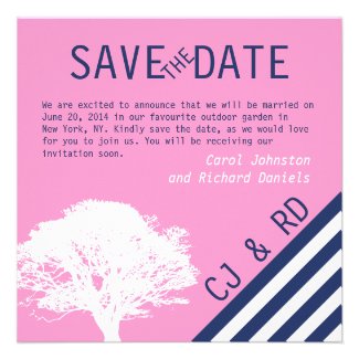 Pink Navy Blue Monograms Modern Save the Date Personalized Invites