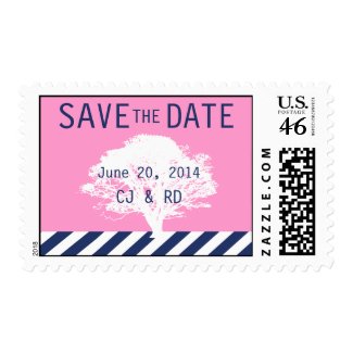 Pink Navy Blue Monograms Modern Save the Date Stamp
