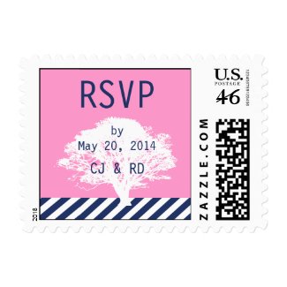 Pink Navy Blue Monograms Modern Wedding RSVP Postage Stamp