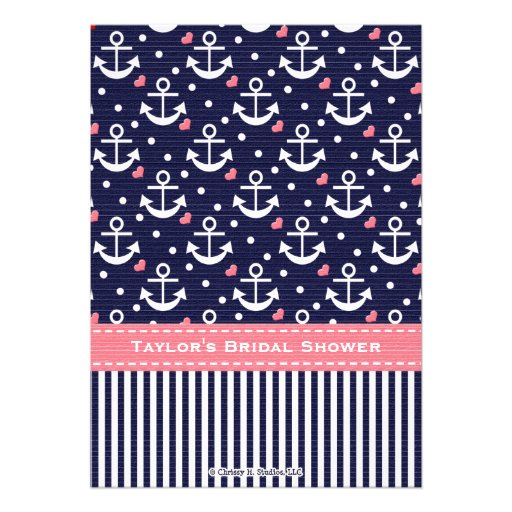 Pink Navy Blue Nautical Bridal Shower Invitations