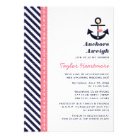 Pink Navy Blue Nautical Bridal Shower Invitations