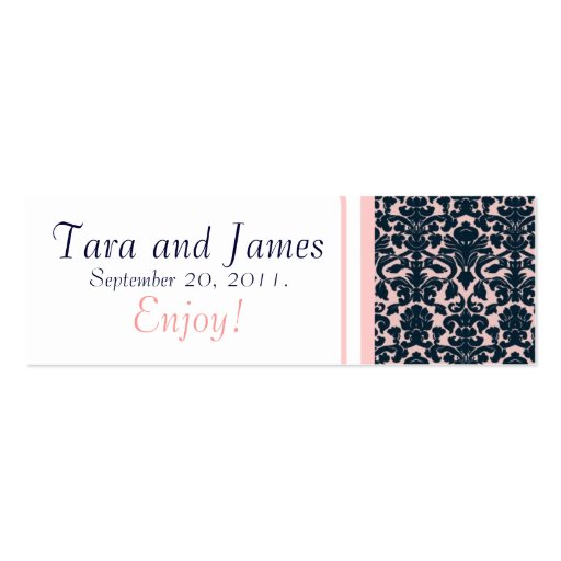 Pink Navy Damask Wedding Favour Tag Card Business Card (front side)