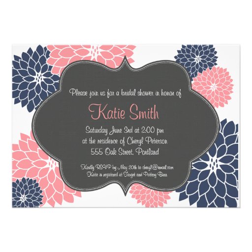 Pink & Navy Floral Bridal/Baby shower invitation from Zazzle.com