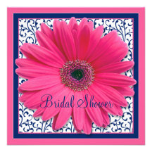 Pink Navy Gerbera Daisy Bridal Shower Invitation