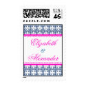 Pink navy lace preppy custom wedding postage stamp